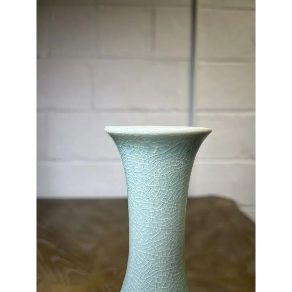 Korean Celadon Bottle Yuhuchun Vase Crane Clouds Signed‎ 12.5